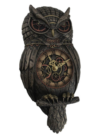 Veronese Design 12.5" Tall Steampunk Owl Pendulum Wall Clock Cold Cast Resin Antique Bronze Finish Wall Sculpture