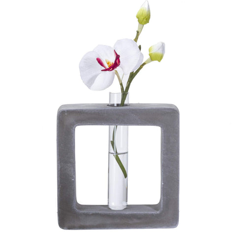 Frank Lloyd Wright Design Inspired Polished Concrete Organic Element Basic Shape Glass Vase Tube Flower Bud Vase Home Decorative Accent Wedding Centerpiece Hotel Office Home Decor (Large Square)