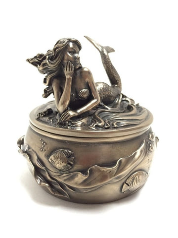 SUMMIT COLLECTION Art Nouveau Antique Bronze Mermaid Calypso Embellished Trinket and Jewelry Box