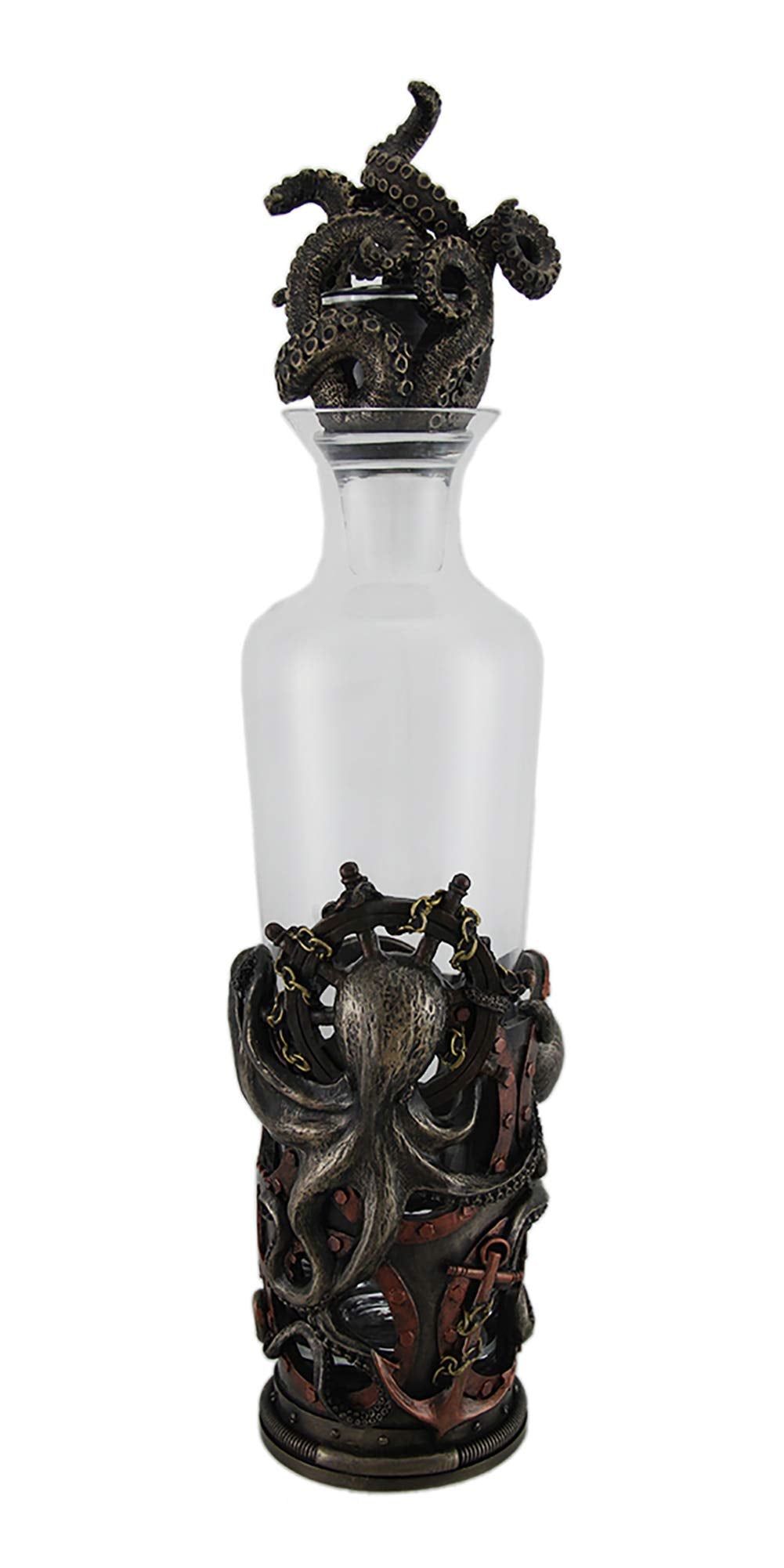 Resin And Glass Liquor Decanters High Seas Spirit Nautical Steampunk Octopus Glass Spirit Decanter 3.75 X 16 X 3.75 Inches Bronze