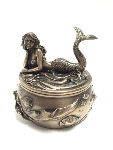 SUMMIT COLLECTION Art Nouveau Antique Bronze Mermaid Calypso Embellished Trinket and Jewelry Box