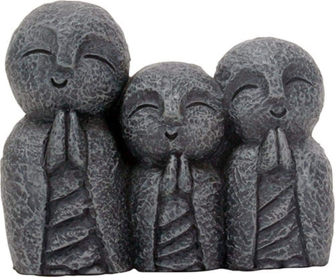 Eastern Enlightenment Jizo Monks Smiling and Praying Statue, 3 Inch Dark Grey Desk and Shelf Decoration