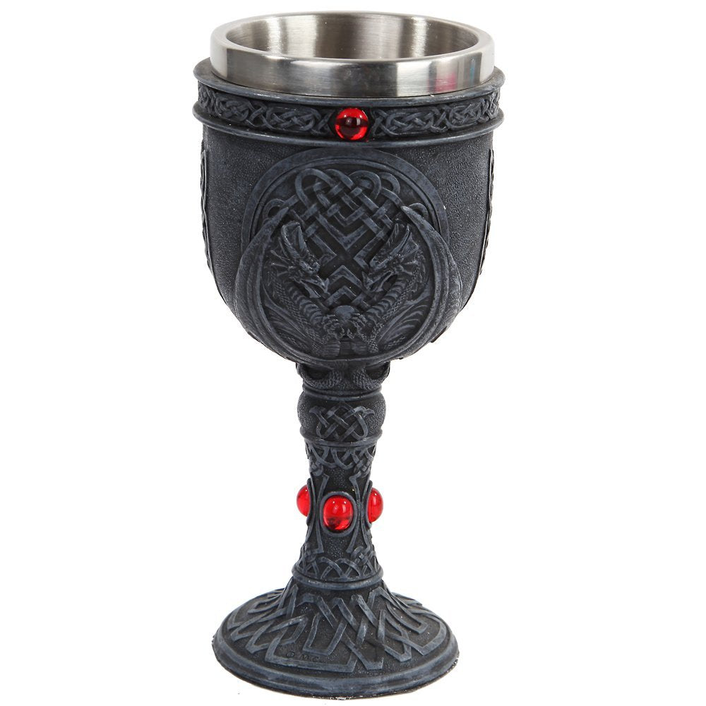 Pacific Giftware Celtic Winged Dragon Wine Goblet Chalice Resin Body Stainless Steel Faux Stone