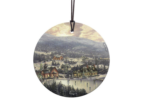 Thomas Kinkade - Christmas Chapel - 3.5” Starfire Prints Hanging Glass Print Accessory - Ideal Decoration for Gifting and Collecting