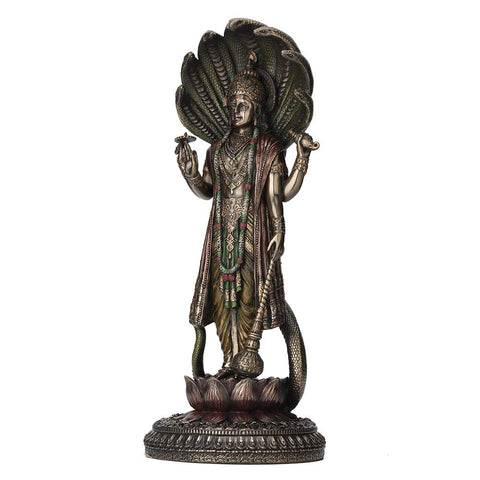 Veronese Design 12.5 Inch Hindu God Shesha Vishnu Antique Bronze Finish Hand Painted Figurine Statue