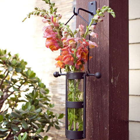 Danya B. QB102-2 Modern Home Décor - Wall Mount Hanging Glass Cylinder Vase Set with Metal Cradle and Hook