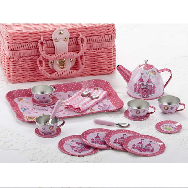 Delton Tin 19 Pcs Tea Set in Basket, Castle – Only Good Brands