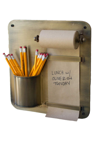 Kalalou NDE1280 Note Roll with Wall Rack with Pencil Holder, Brown