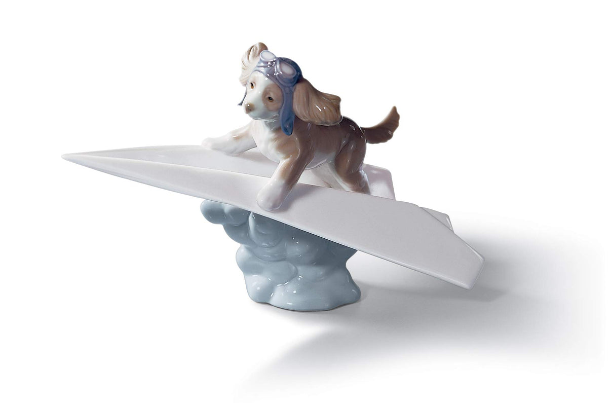 LLADRÓ Let's Fly Away Dog Figurine. Porcelain Dog Figure.