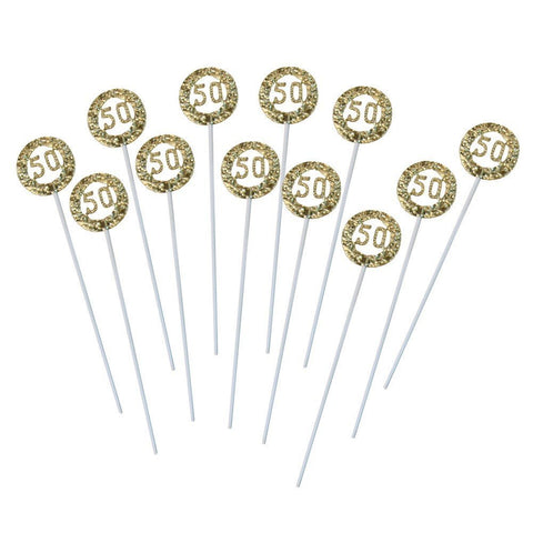 50th Anniversary Plastic Picks 2.5" Diameter 12" Long, Pack of 12