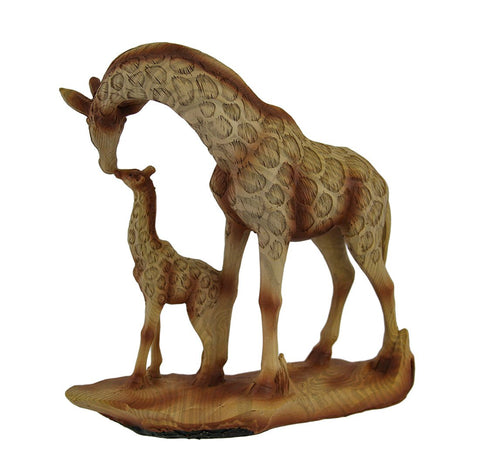 Zeckos A Mother's Love Giraffe and Calf Wood Finish Resin Statue 7 Inches High