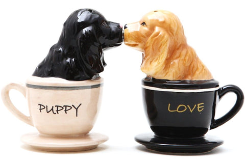 Pacific Trading Kissing Cocker Spaniel Pups in Tea Cups Magnetic Salt and Pepper Shakers Set