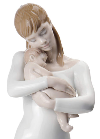 LLADRÓ Goodnight My Angel Mother Figurine. Porcelain Mother Figure.