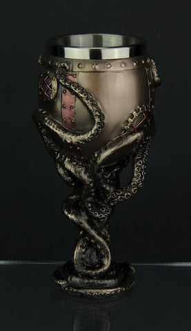 Resin Goblets Steampunk Brass Octopus Grasping Bathysphere Goblet 3.5 X 7.25 X 3.5 Inches Bronze