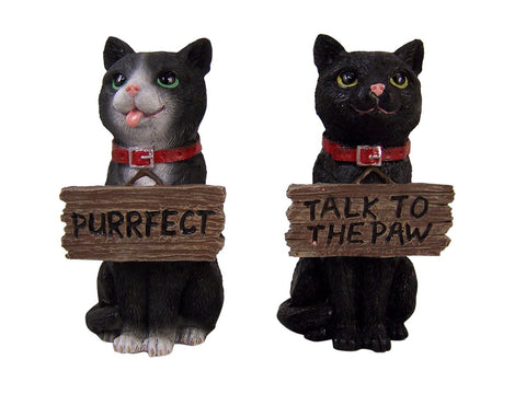 Set of 4 Feisty Felines Kittens Holding Plaques Decorative Figurines, 4 Inch