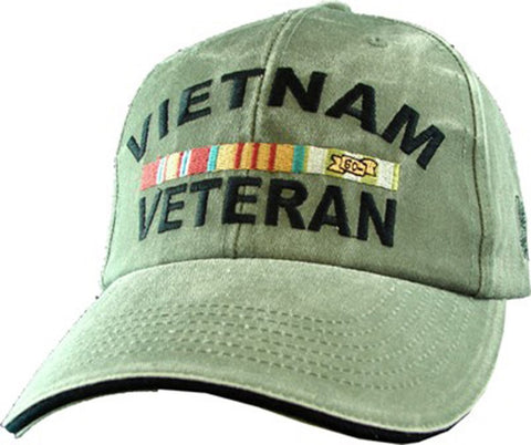 US Vietnam Veteran Logo Embroidered Hat - Green Adjustable Closure Cap