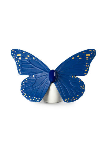 LLADRÓ Butterfly Figurine. Golden Luster & Blue. Porcelain Butterfly Figure.