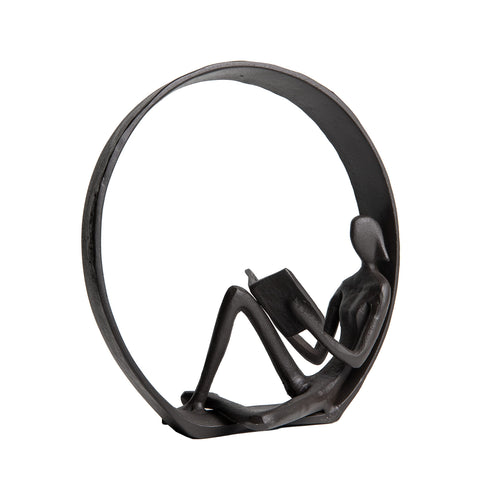 Danya B. Contemporary Encircled Male & Female Reader Cast Iron Sculpture Bookend Statues (Set of Male and Female)