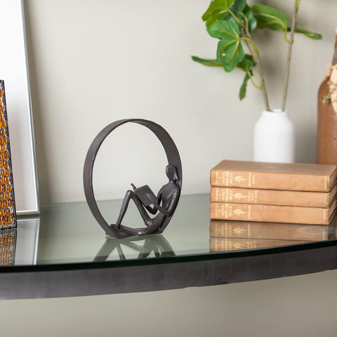 Danya B. Contemporary Encircled Male & Female Reader Cast Iron Sculpture Bookend Statues (Set of Male and Female)
