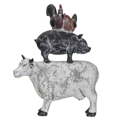 Pacific Giftware American Art Animal Farm Barnyard Stacked Animal Resin Figurine Statue (Cow/Pig/Chicken)