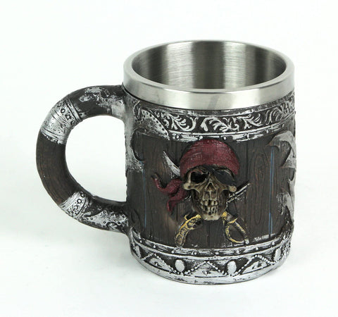 Things2Die4 Wood Look Pirate Skull Drinking Tankard Gothic Coffee Cup Mug