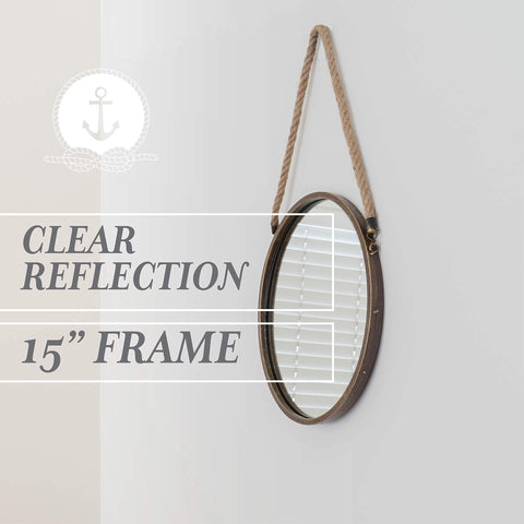 Danya B. SE021 Decorative Rustic Metal-Framed 15" Gold Patina Round Wall Mirror with Hanging Rope