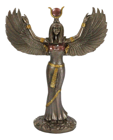Ebros Gift Egyptian Goddess Isis Ra with Open Wings Statue 12" Tall Deity of Motherhood Magic Wisdom and Nature Home Decorative Sculpture Gods of Egypt Accent (Bronze Patina)