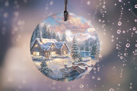 Thomas Kinkade - Christmas Chapel - 3.5” Starfire Prints Hanging Glass Print Accessory - Ideal Decoration for Gifting and Collecting