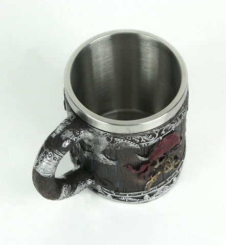 Things2Die4 Wood Look Pirate Skull Drinking Tankard Gothic Coffee Cup Mug