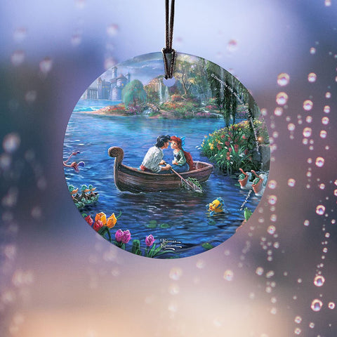 Disney – The Little Mermaid – Kiss The Girl - Ariel – Prince Eric – Thomas Kinkade - 3.5” Starfire Prints Hanging Glass Print Accessory - Officially Licensed Collectible