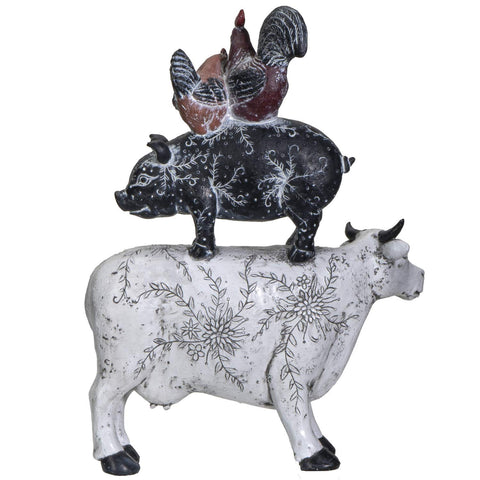 Pacific Giftware American Art Animal Farm Barnyard Stacked Animal Resin Figurine Statue (Cow/Pig/Chicken)