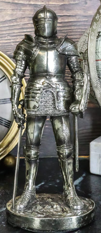 Ebros Gift Medieval Suit of Armor Valiant Swordsman Brave Lionheart Knight Coat of Arms Figurine 7" H