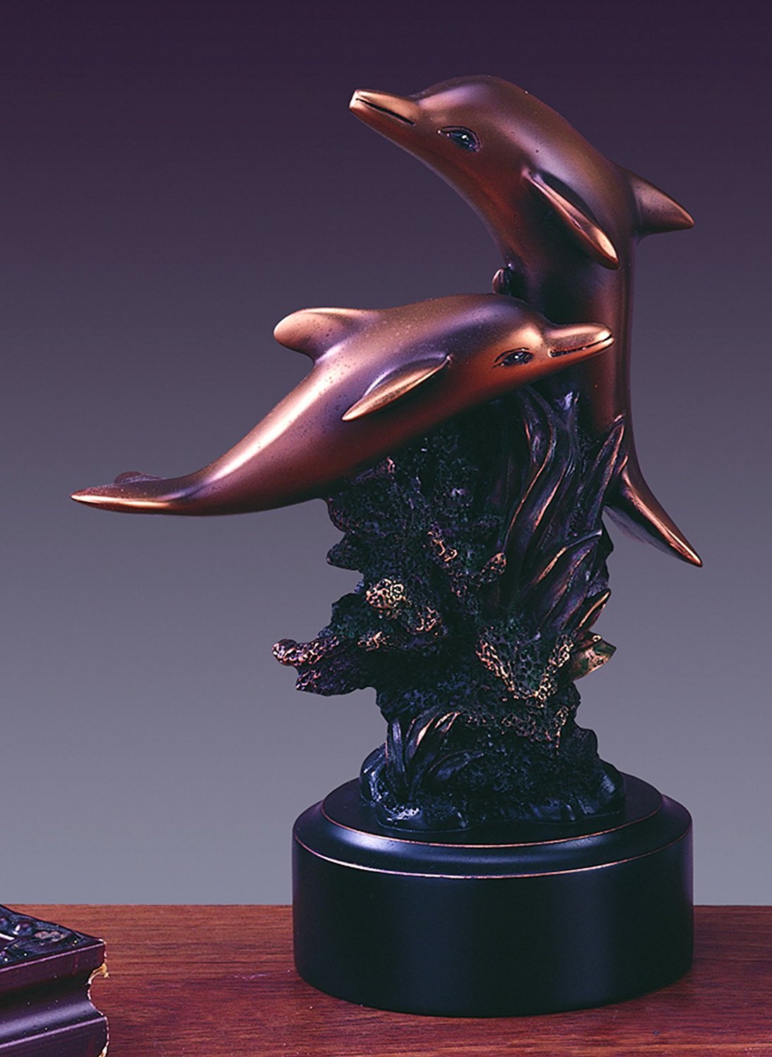 Two Playing Dolphins Statue - Bronze Finish Figurine