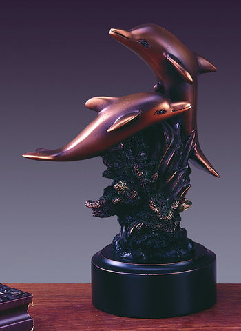 Two Playing Dolphins Statue - Bronze Finish Figurine