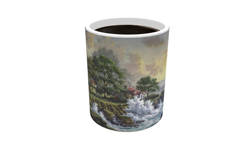 Morphing Mugs Thomas Kinkade - Seaside Haven - Lighthouse and Church - One 11 oz Color Changing Heat Sensitive Ceramic Mug – Image Revealed When HOT Liquid Is Added!