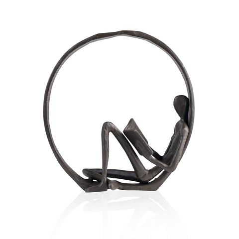Danya B. Contemporary Encircled Male & Female Reader Cast Iron Sculpture Bookend Statues (Set of Male and Female)