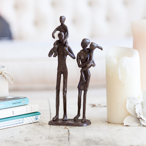 Danya B. Parents Carrying Children Bronze Sculpture, Contemporary Metal Shelf Décor for Home or Office, Celebrating Families, Family of Four, Gift for Couple with Two Children