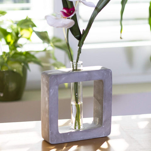 Frank Lloyd Wright Design Inspired Polished Concrete Organic Element Basic Shape Glass Vase Tube Flower Bud Vase Home Decorative Accent Wedding Centerpiece Hotel Office Home Decor (Large Square)