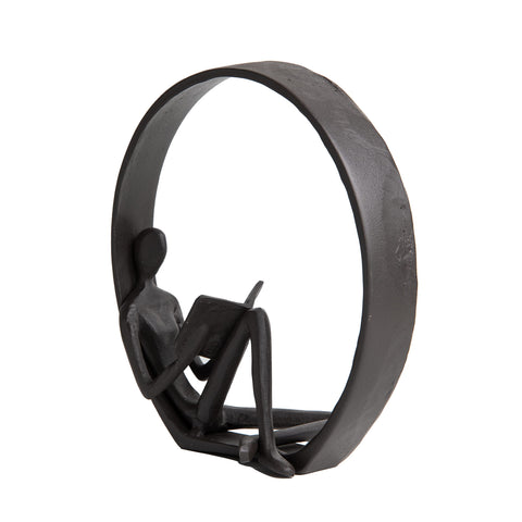 Danya B. Contemporary Encircled Male & Female Reader Cast Iron Sculpture Bookend Statues (Set of Male and Female)