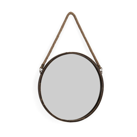Danya B. SE021 Decorative Rustic Metal-Framed 15" Gold Patina Round Wall Mirror with Hanging Rope