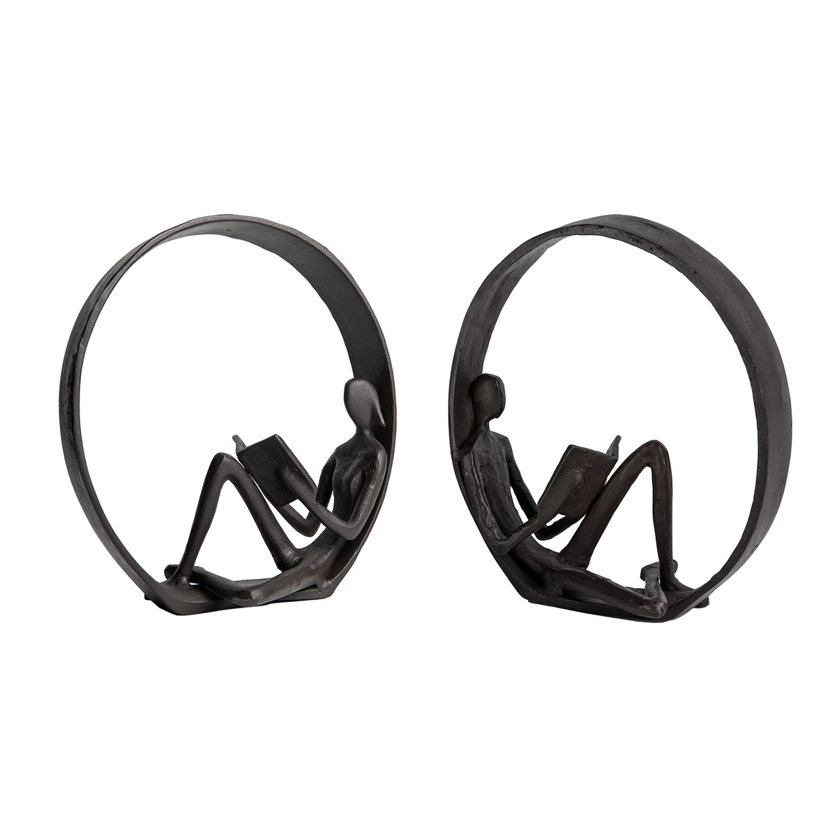 Danya B. Contemporary Encircled Male & Female Reader Cast Iron Sculpture Bookend Statues (Set of Male and Female)