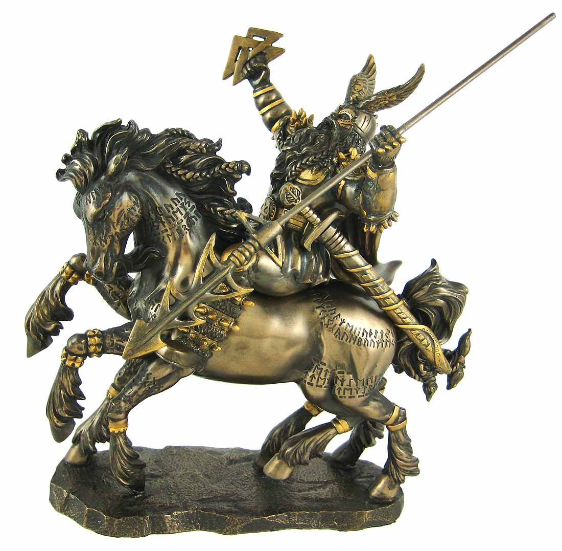 Norse God Odin Bronze Finish Statue Pagan Viking