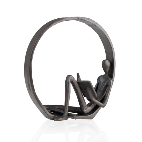 Danya B. Contemporary Encircled Male & Female Reader Cast Iron Sculpture Bookend Statues (Set of Male and Female)