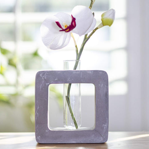 Frank Lloyd Wright Design Inspired Polished Concrete Organic Element Basic Shape Glass Vase Tube Flower Bud Vase Home Decorative Accent Wedding Centerpiece Hotel Office Home Decor (Large Square)