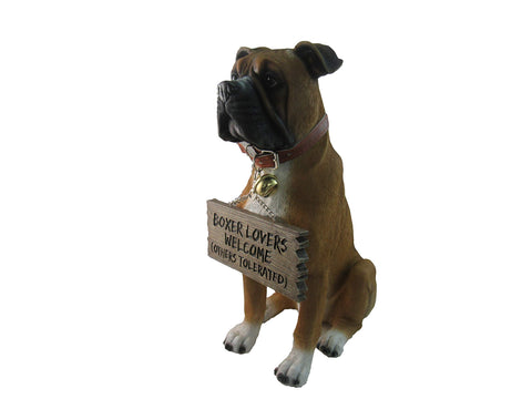 DWK Front Porch Dog Outdoor Welcome Sign Decorative Statue | Cute Dog Welcome Sign for Front Porch Standing | Decorative Garden Statues - Boxer