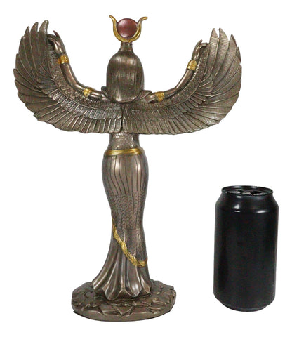 Ebros Gift Egyptian Goddess Isis Ra with Open Wings Statue 12" Tall Deity of Motherhood Magic Wisdom and Nature Home Decorative Sculpture Gods of Egypt Accent (Bronze Patina)