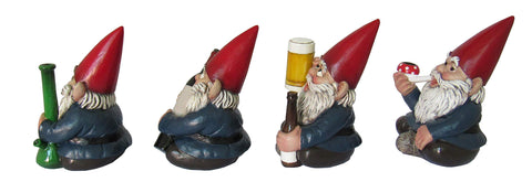 DWK 4" Happy Time Bunch Set of Four (4) Mini Gnomes with Bong Wine Beer and Pipe Party Favor Figurine Decor for Home and Office