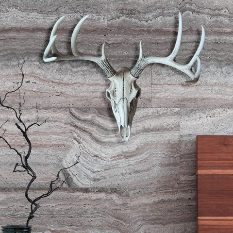DWK "Weathered Glory" Faux Taxidermy Hanging Wall Mounted Deer Head Skull | Rustic Farmhouse Decor | Mancave Wall Decor | Gifts for Hunters | Wall Hanging Decorations - 18L"