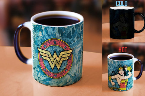 Morphing Mugs DC Comics - Wonder Woman - Retro Logo - One 11 oz Color Changing Heat Sensitive Ceramic Mug – Image Revealed When HOT Liquid Is Added!