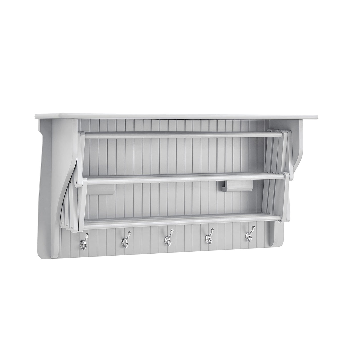 Danya B Accordion Clothes Drying Rack, Retractable, Wall Mounted Towel Rack and Hooks for Clothes and Towels for use in Laundry Room or Garage (White)
